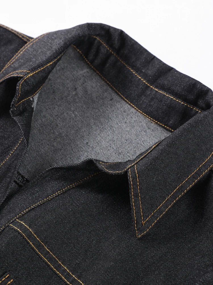 Street Vintage Denim Pants Sets Women Slim Long Sleeve Lapel Single Breasted Jacket Straight Trousers 2025 Spring Lady Outfits