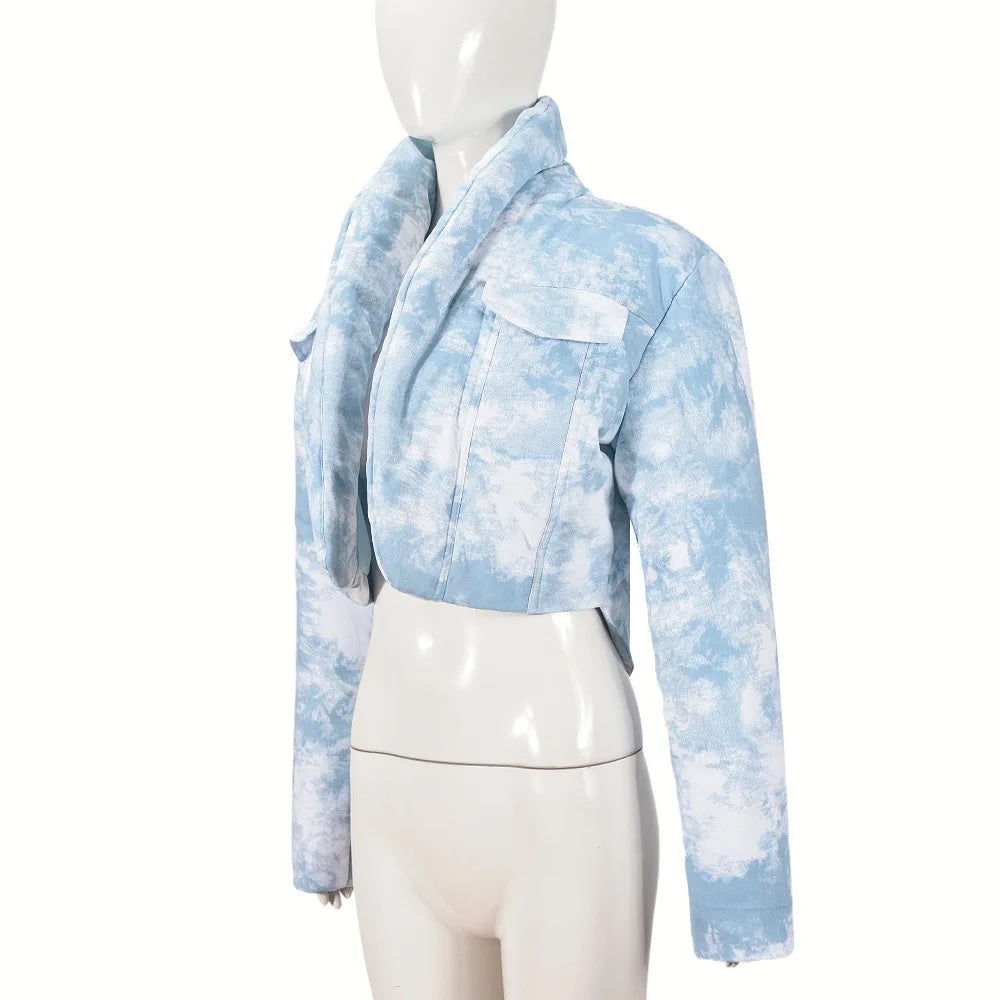 CM.YAYA Streetwear Women Tie Dye Print Long Sleeve Parkas Jacket Thick Warm 2024 Winter Autumn Outwear Coats