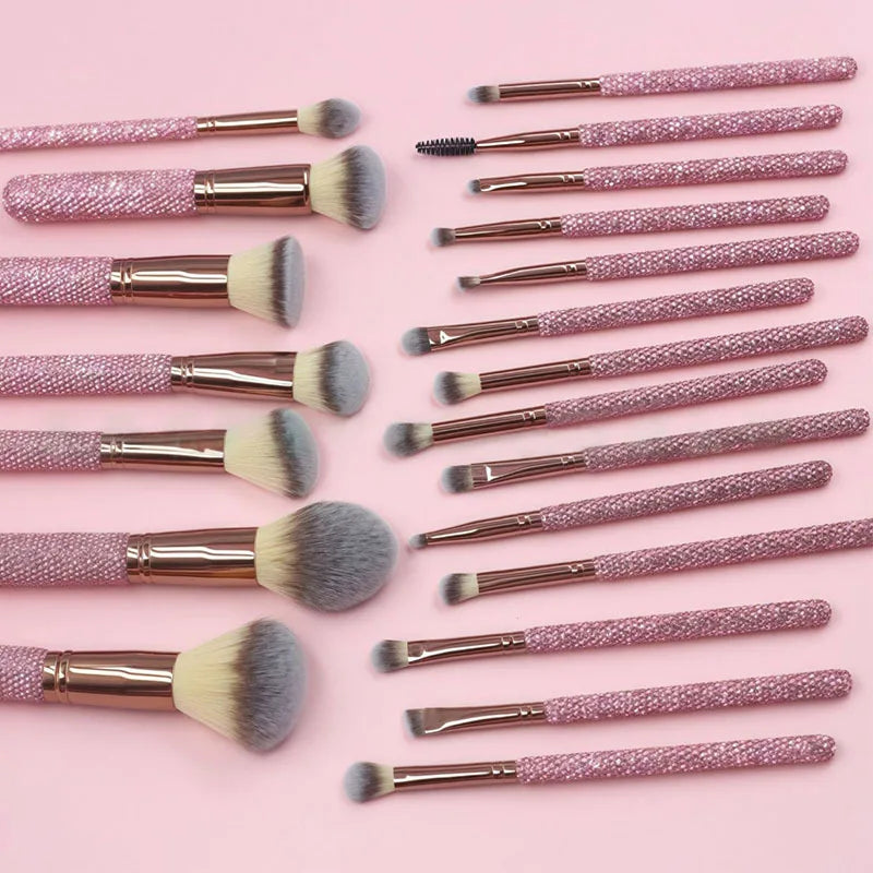 Glitz and Glam Brush Set 23pcs Bundle RHINESTONE Glam Brush Set Bling Makeup Brushes Diamond Makeup Brush Storage Bucket withbox