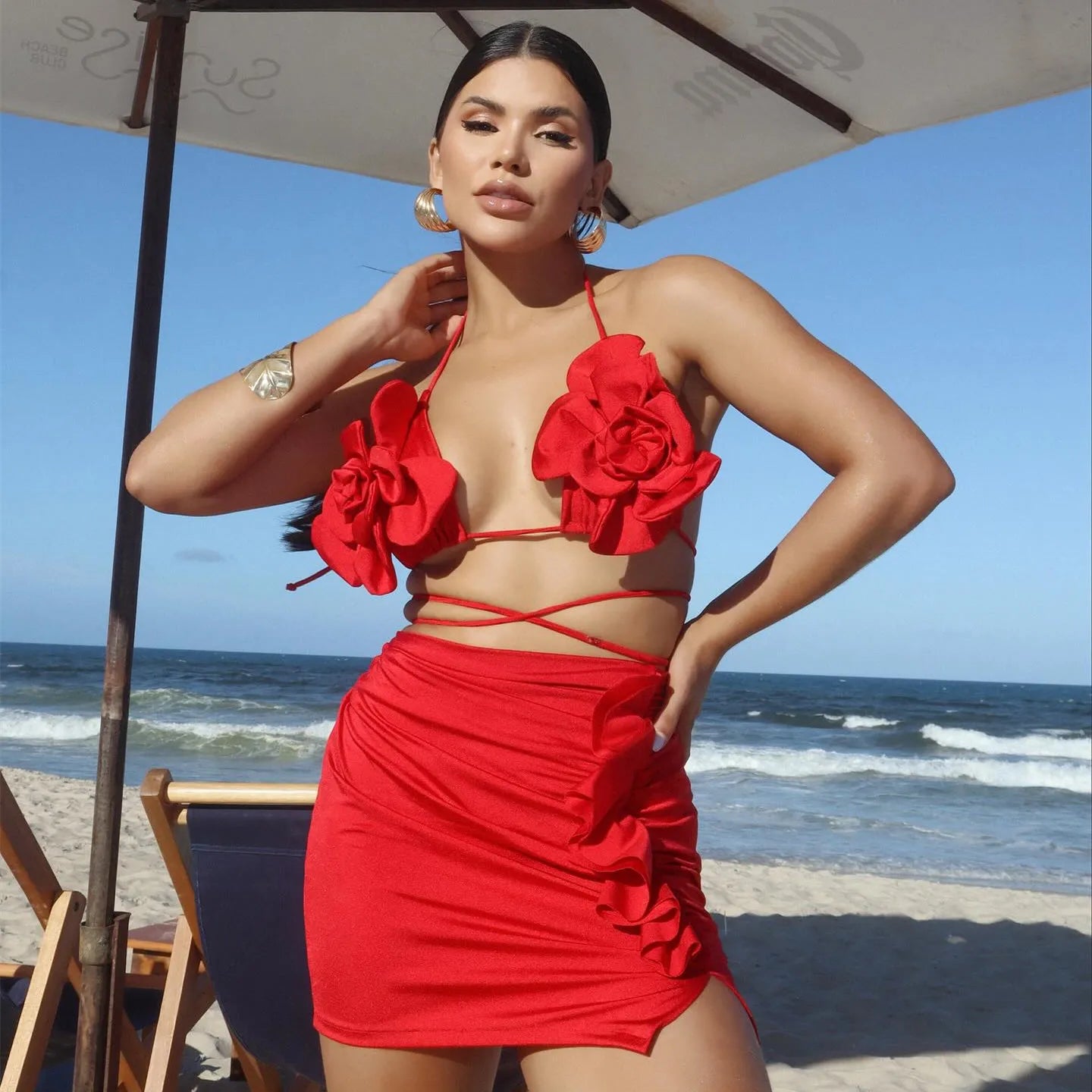 Flower Bikini Set With Skirt Luxury Designer Swimsuit Women Sexy Swimwear High Waist Biquini Desire Bodysuit Bathsuit Beachwear