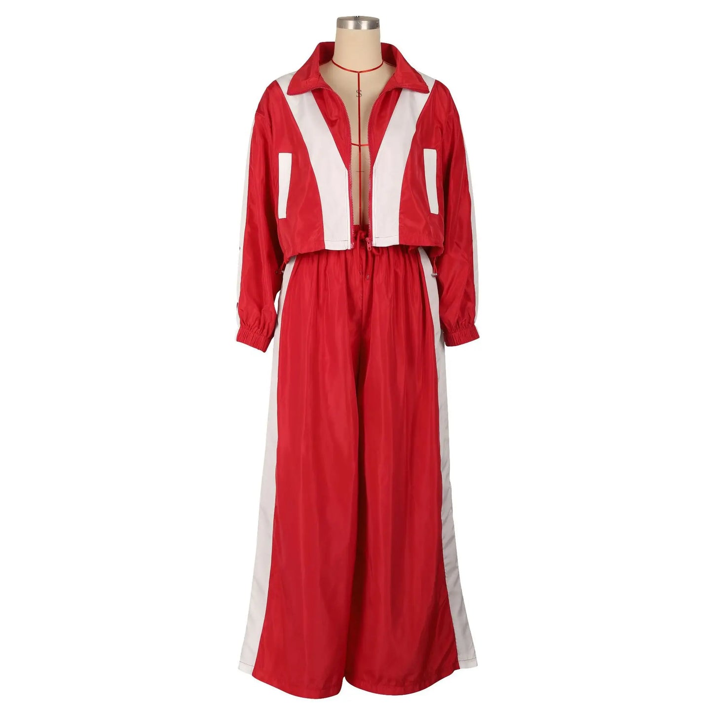 CM.YAYA Active Patchwork Women's Set Zipper Sweatshirt Jacket and Wide Leg Pants Suit 2025 INS Two 2 Piece Sets Outfit Tracksuit
