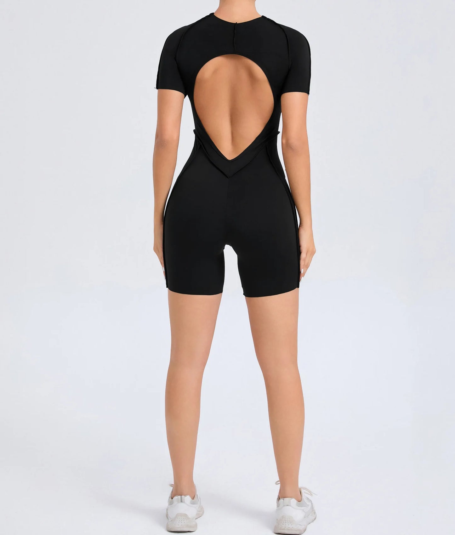 Customized LOGO women's three-dimensional aesthetic sports one-piece yoga clothes tight short-sleeved hollow back onesie