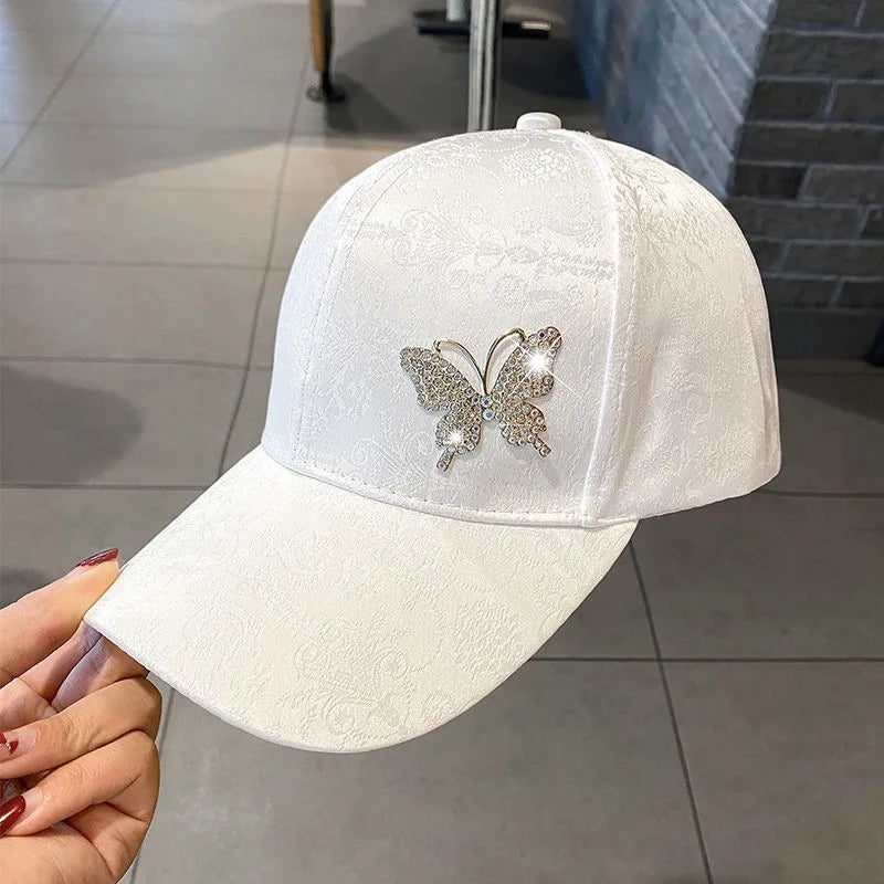 Ladies Summer New Versatile Cap Rhinestone Butterfly Sweat Absorbing Sunscreen Sun Hat Fashion Versatile Baseball Cap Breathable