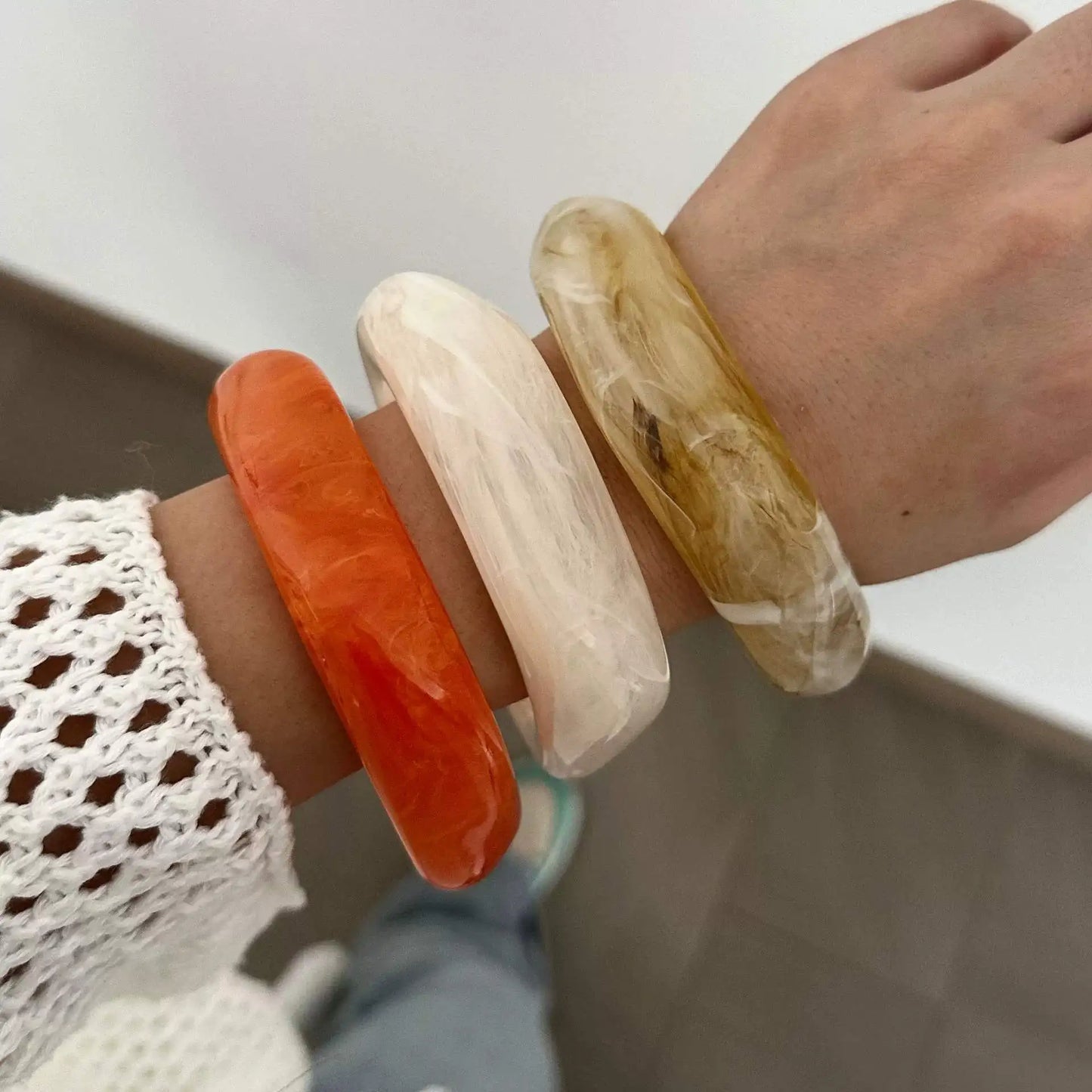 Vintage Acrylic Big Geometric irregular Bangles for Women Trendy Resin Wide Cuff Bangles Bracelets 2025 Fashion Jewelry