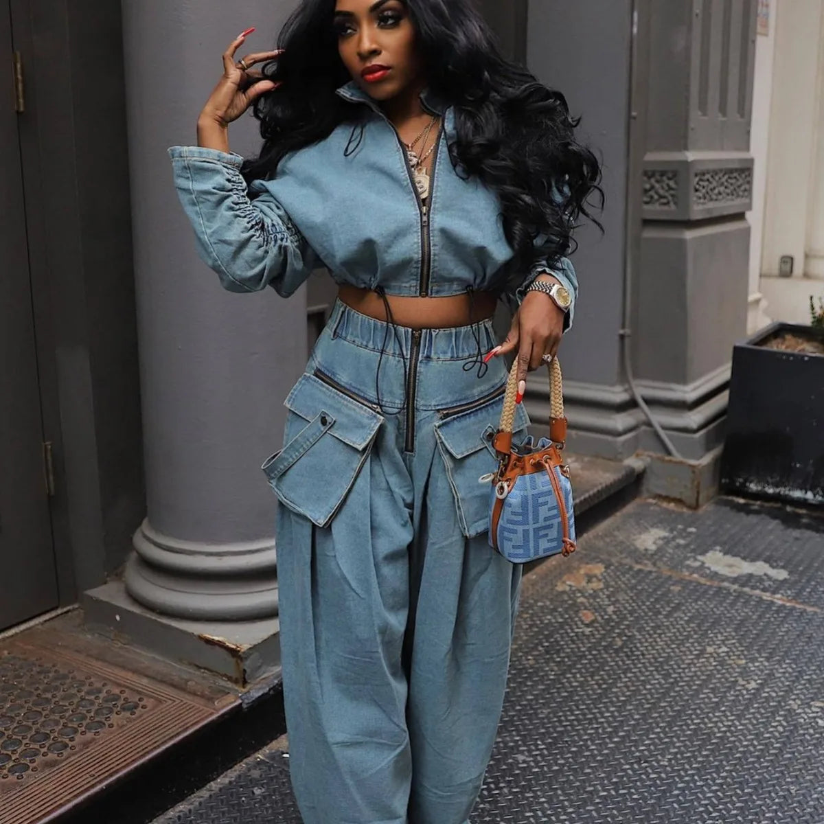 Denim Two Piece Sets Women Pant Set Y2k Streetwear Coats Jeans Elegant Matching Sets Coat Top Long Pants Jackets Streetwear