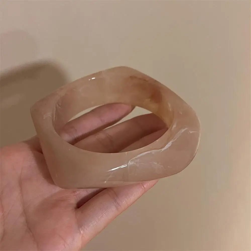 Vintage Wide Geometric Resin Beige Brown Coffee Bangles Irregular Chunky Bracelets Bangle Jewelry Gift for Women Girls
