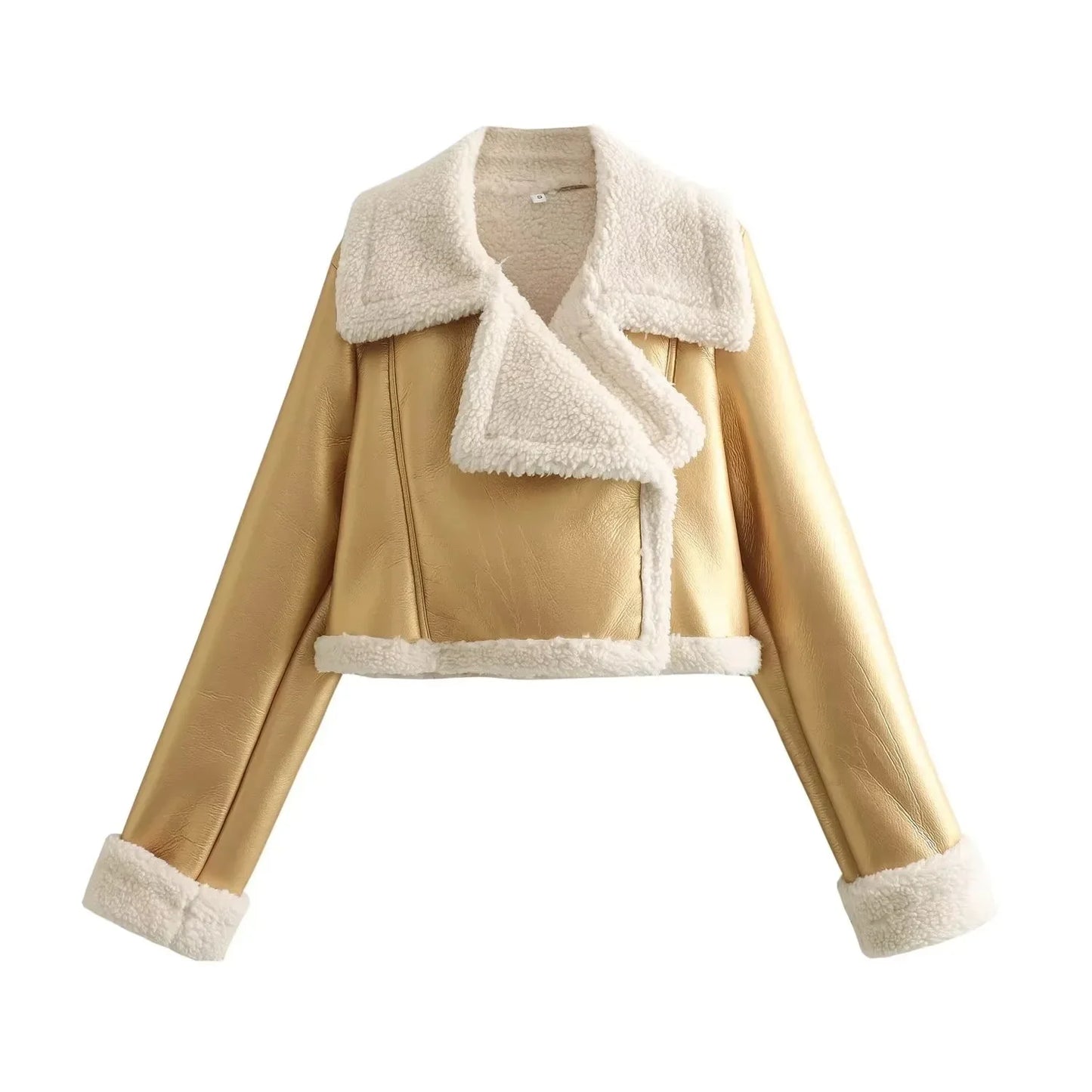 Winter New Women's Faux Fur Lined Short Jacket Double-sided Zipper Collar Leather And Fur Double-sided Short Coat