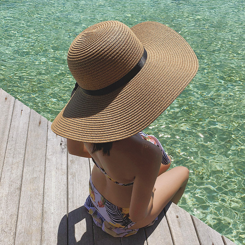 Summer Simple Floppy Sun Hat Women Wide Brim Beach Hat Girls Seaside Travel Foldable Straw Hat Sunscreen UV Protection Lady Cap