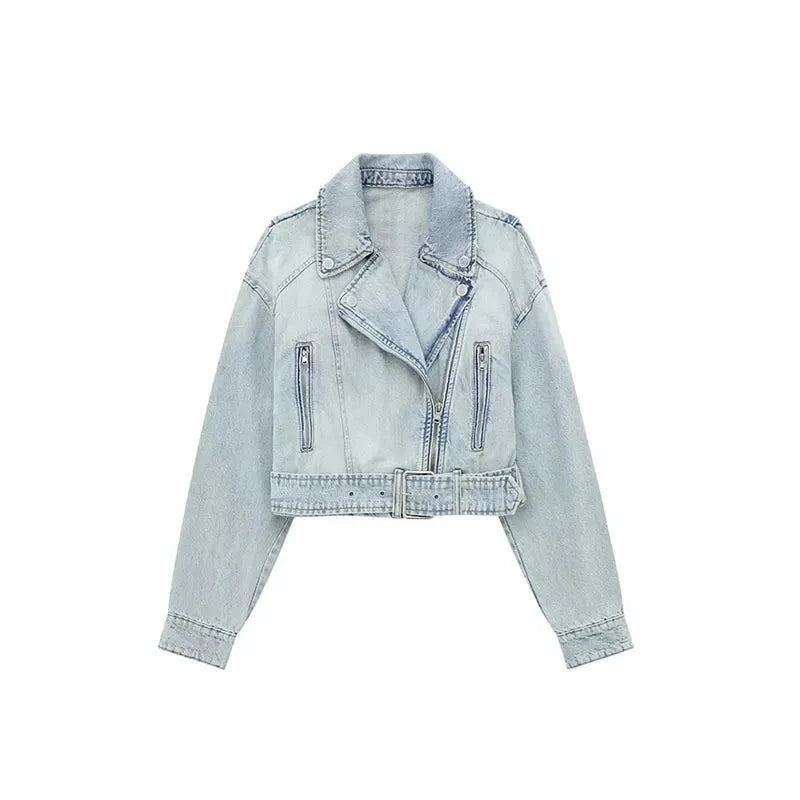 Nlzgmsj Women 2024 Autumn Winter Denim Coat Lapel Long Sleeve Short Jackets Lady Chic Loose Streetwear Women Jacket