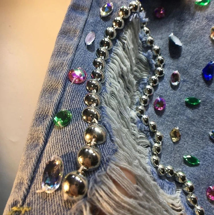 Diamond Beaded Denim Knee Length pants Woman 2025 Summer New Loose High Waist Slimming mid-pants Jeans women