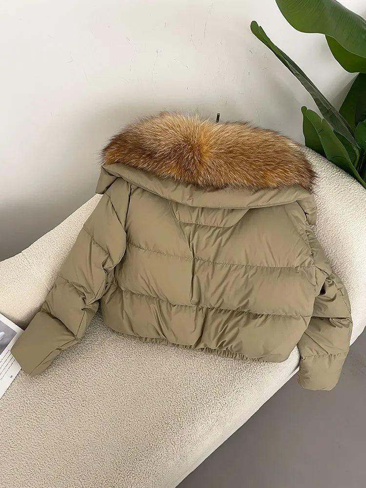 OFTBUY 2025 Big Natural Real Fox Fur Coat Women Autumn Winter Female 90% White Duck Down Jacket Feather Short Coat Thick Warm