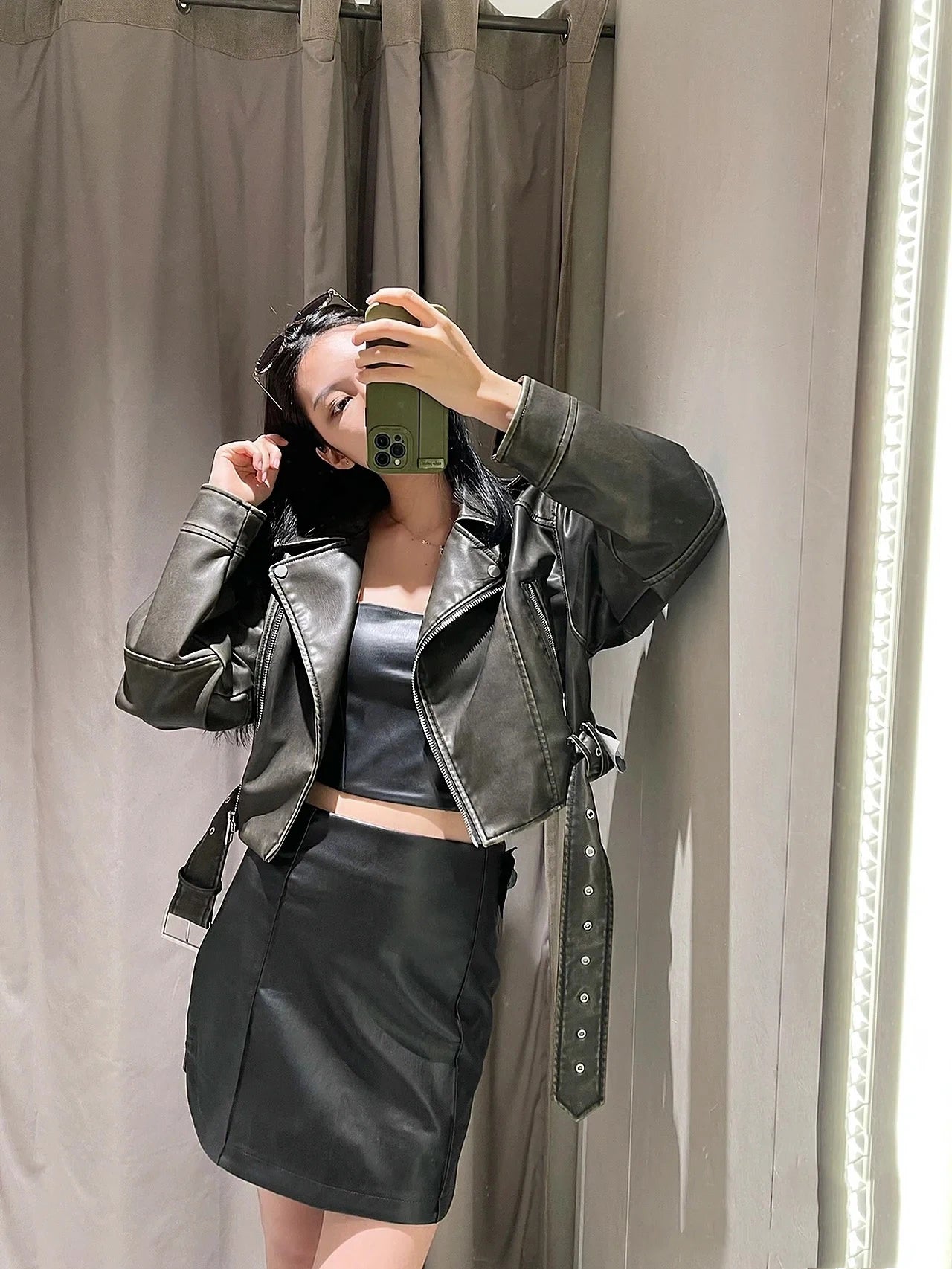 RARF Women's new vintage wash to do old short lapel long sleeve loose pu imitation leather jacket coat
