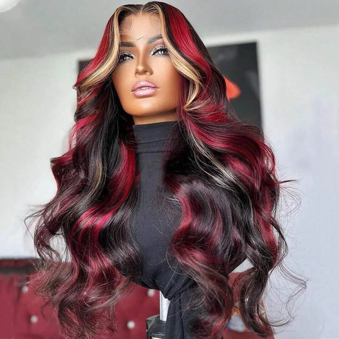 1B/27/Red With Black Blonde Highlight Wig 30 Inch 5x5 Glueless Body Wave Colored Wear And Go Wigs 180 Density Human Hair Wigs