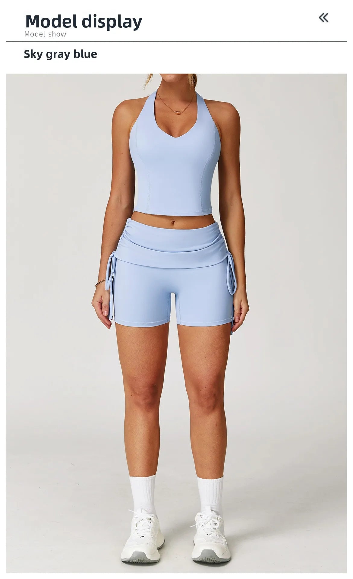 Custom LOGO nude yoga I-shaped beautiful back folded high waist shorts fitness clothes sports running two-piece set
