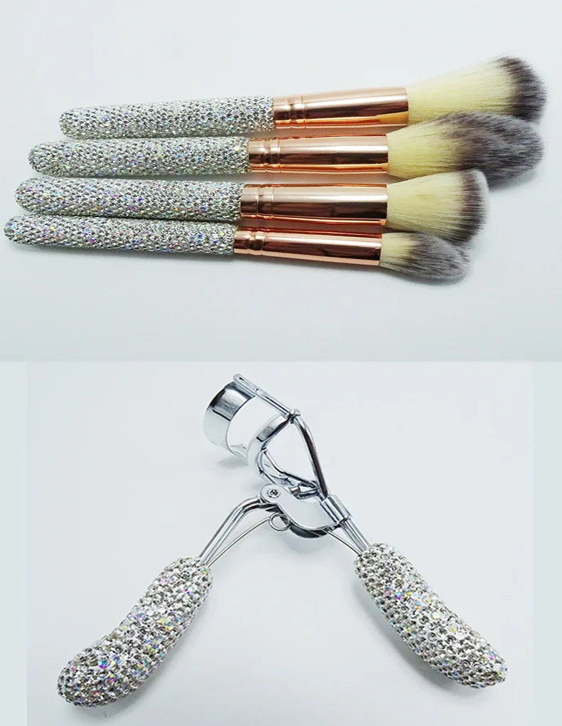 Glitz and Glam Brush Set 23pcs Bundle RHINESTONE Glam Brush Set Bling Makeup Brushes Diamond Makeup Brush Storage Bucket withbox