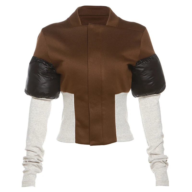 Weird Puss Contrast Patchwork Jacket Women Chic Zip Hipster Winter Trend full Sleeve Coat Wild Streetwear Casual Jersey Outwear