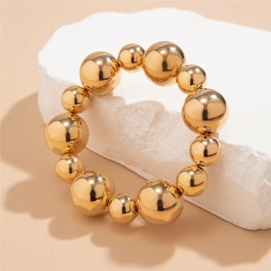 Ingemark Goth Vintage Big CCB Chain Bracelets Women Trendy Classic Elastic Strand Beads Charm Bangles Grunge Couple Hand Jewelry