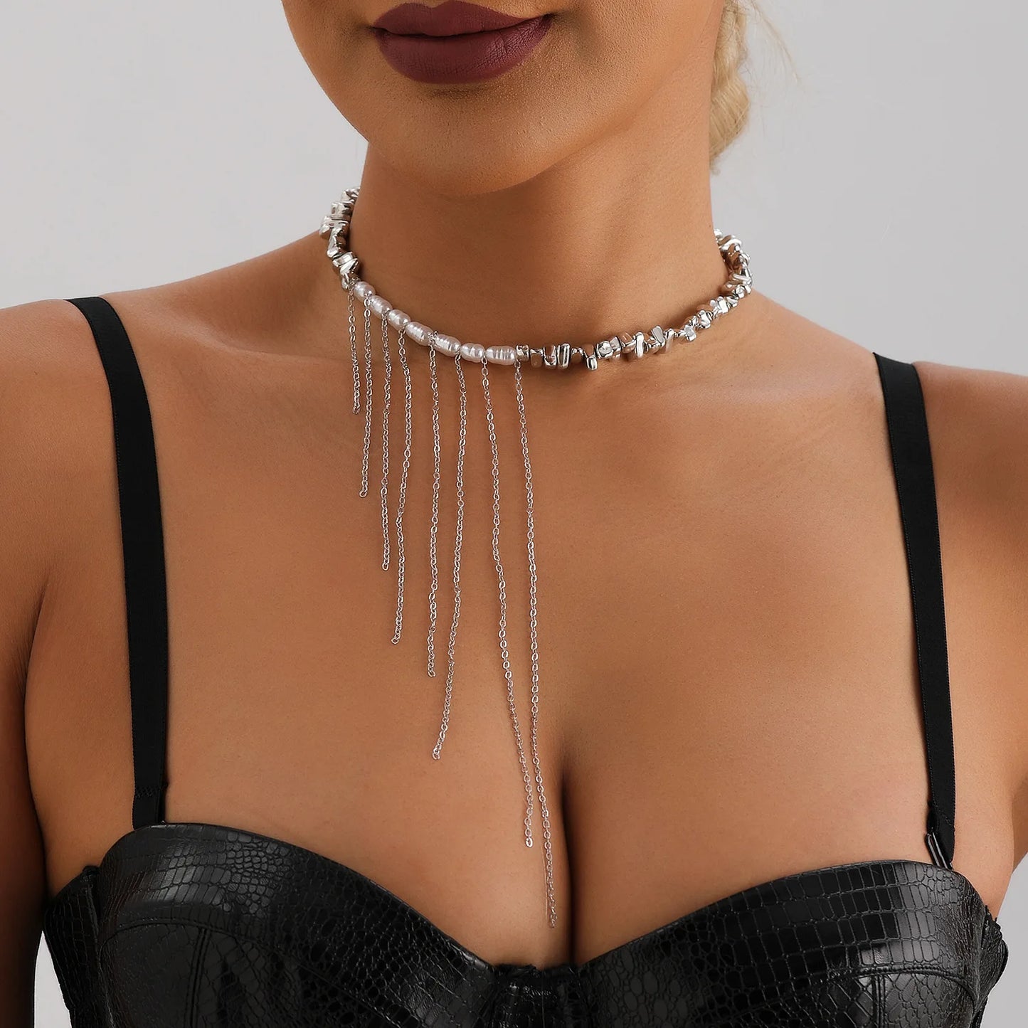 LATS Versatile Beaded Tassels Necklace Adjustable Length Neckchain for Party Wear Fashion Jewelry Accessories Gift