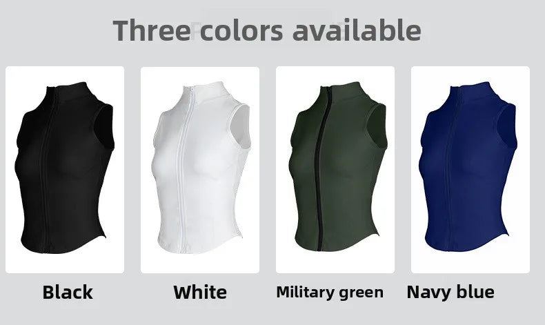 Customized LOGO Women's Outdoor Vest Yoga Suit Running Sports Riding Skinny Sleeveless Slim zipper Vest Tight Fitness Suit