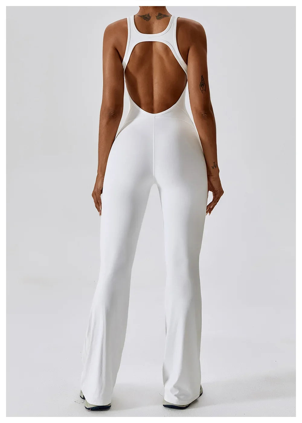 Custom Logo Outdoor Backless High Elastic Fitness Active Yoga Jumpsuit and Rompers One Piece Flared Pants Sets Sports Yoga Wear