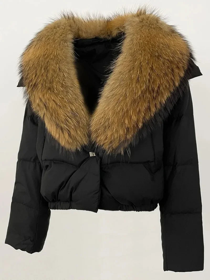 OFTBUY 2025 Big Natural Real Fox Fur Coat Women Autumn Winter Female 90% White Duck Down Jacket Feather Short Coat Thick Warm