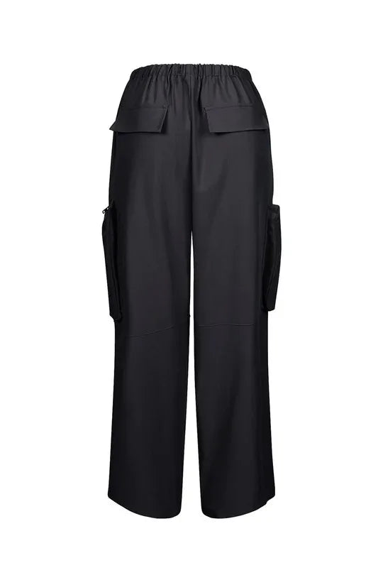 CM.YAYA Women Fashion Zipper Pocket Side Zip Fly Split Hem Wide Leg Safari Style Pants 2025 Drawstring Summer Cargo Trousers