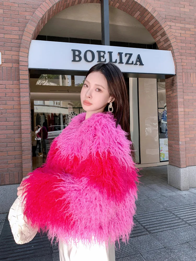 Faux Fur Coats Women Lamb Wool Short Coat Y2k Streetwear Thick Warm Y2k Streetwear Elegant Pink Jackets Open Stitch Jacket