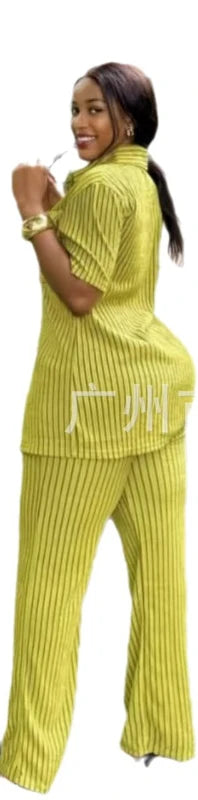 Two Piece Sets Women Pant Set Turn Down Collar Streetwear Y2k Single Breasted Shirt Tops Striped Wide Leg Long Pants Casual 2025