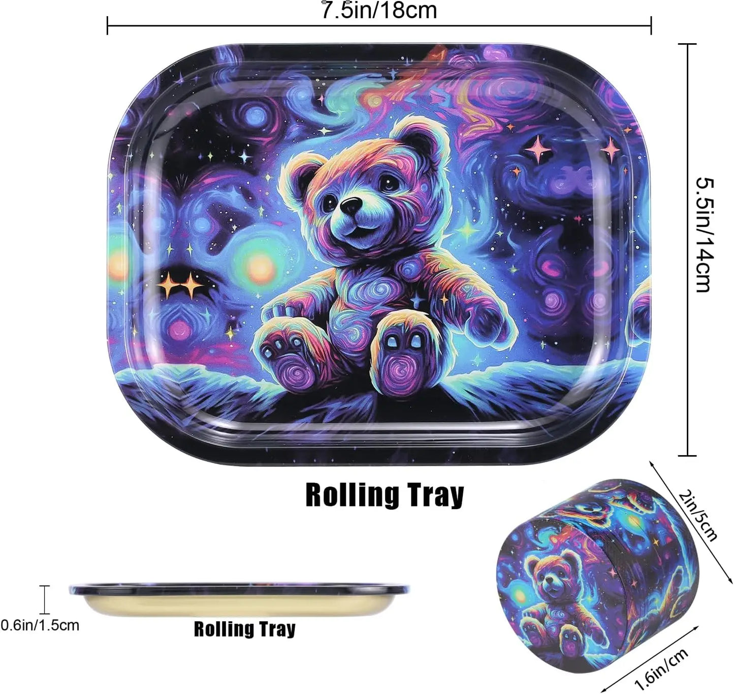 Herb Grinder With Rolling Tray 180*140MM Tobacco Smoke Roller 50MM Grinder 4 layers Kit Bear Ghost Print