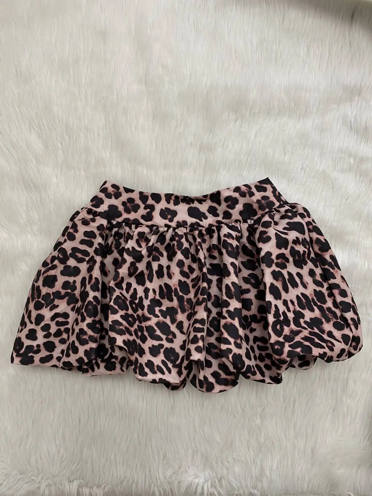 CMYAYA Autumn Bubble A-Line Basic Plaid Leopard High Waist Women's Bud Skirt Sweet Cute Sexy Casual 2024 Street Skirts Vacation