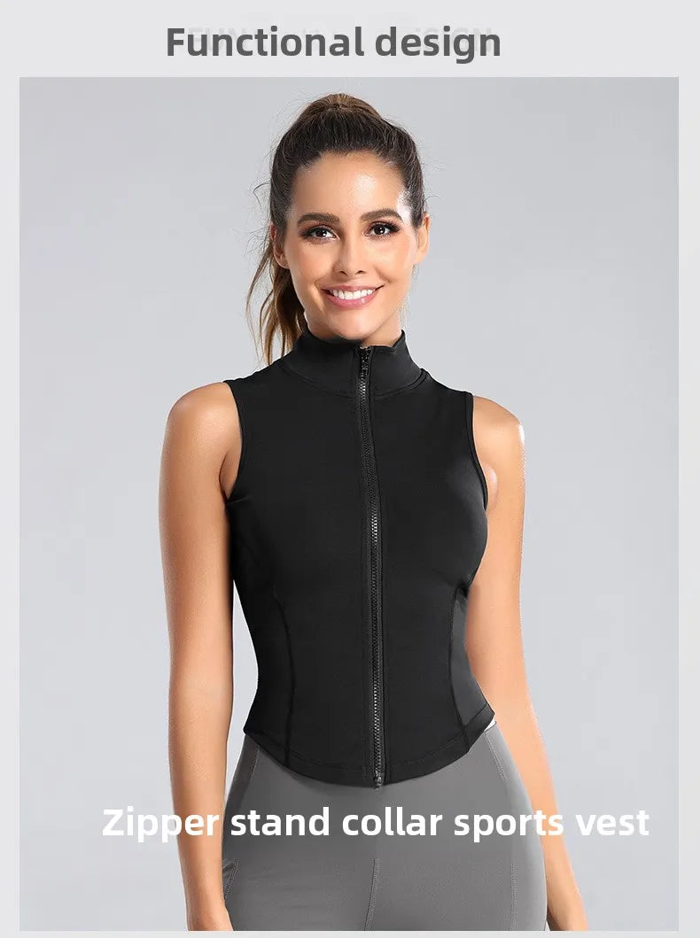 Customized LOGO Women's Outdoor Vest Yoga Suit Running Sports Riding Skinny Sleeveless Slim zipper Vest Tight Fitness Suit