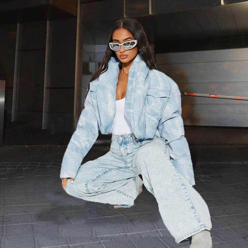 CM.YAYA Streetwear Women Tie Dye Print Long Sleeve Parkas Jacket Thick Warm 2024 Winter Autumn Outwear Coats