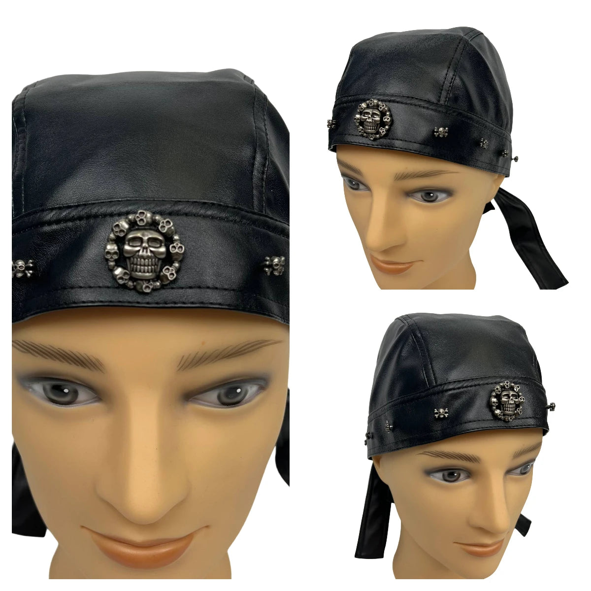 Black Leather Skull Bandana Motorcycle Helmet – Edgy Halloween Gift for Urban Biker Cosplay