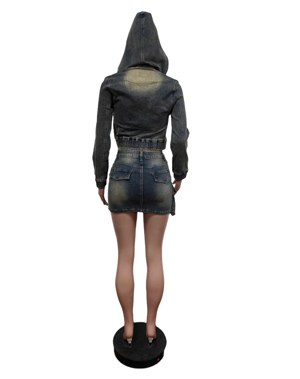 FAGADOER Y2k Retro Denim Two Piece Set Hot Girl Cargo Pockets Patchwork Zip Jacket and Stretchy Mini Skirts Suits Streetwear New