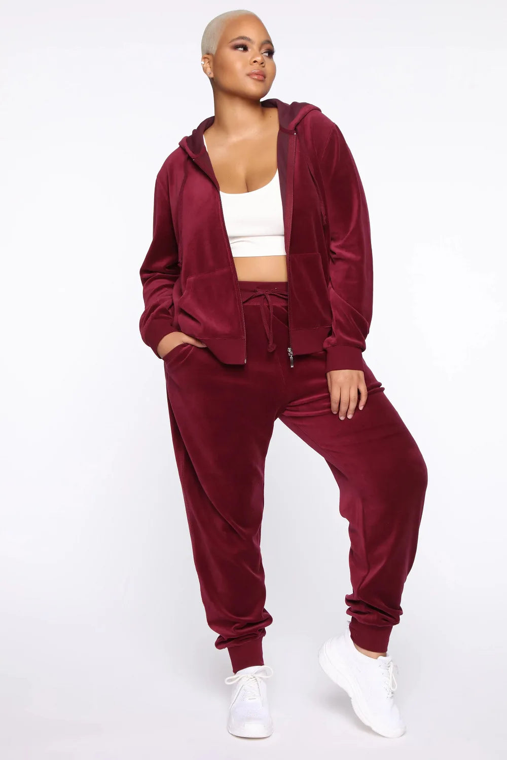 Women Pant Sets Comfortable Velvet Matching Sets Two Piece Set Autumn Loose Zipper Hoodie Jacket Elastic Waist Skinny Pants Sets