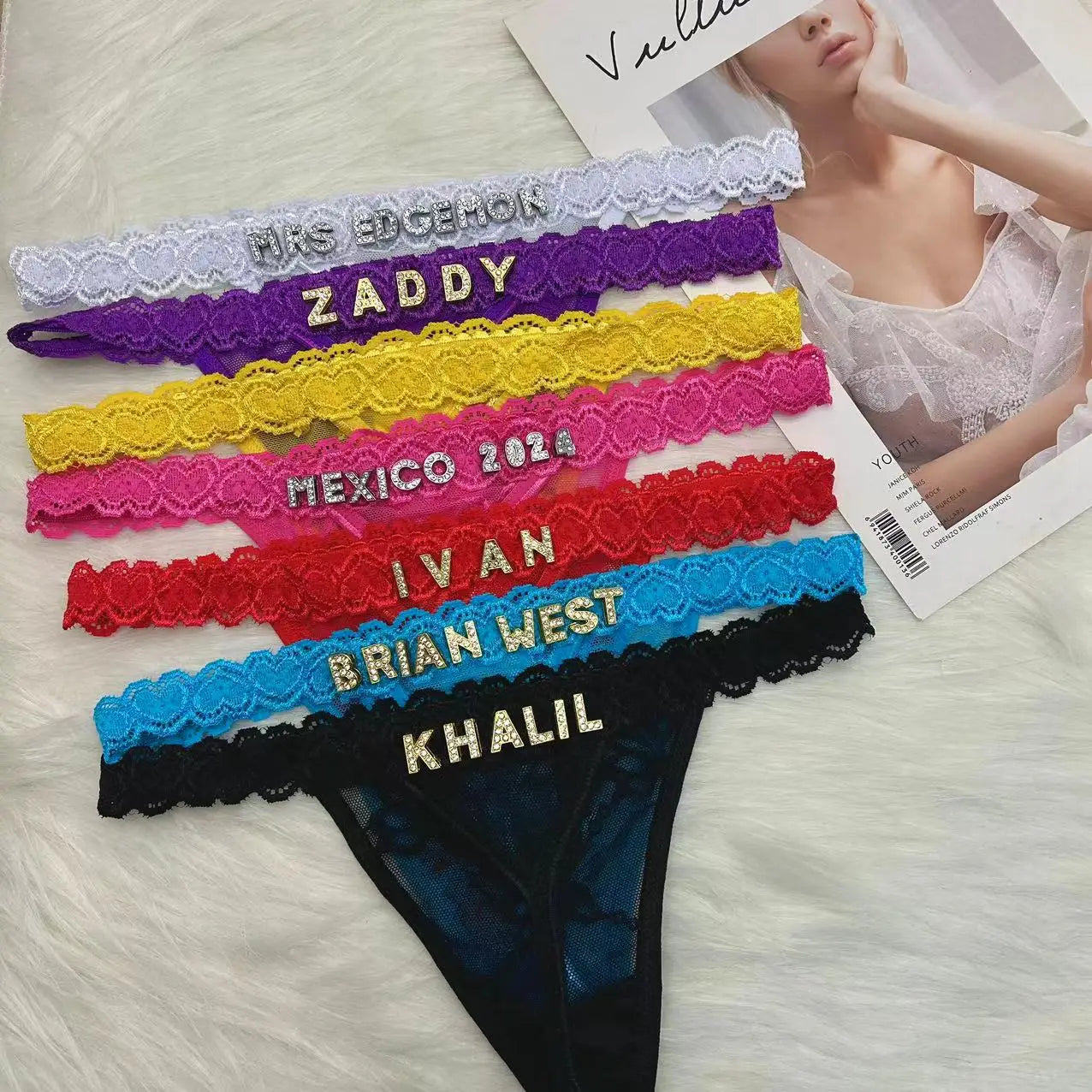 Custom thongs Name Personalized Panties Underwear Lingerie Bra Set Women Rhinestone Customize Thong Anniversary Birthday Gift