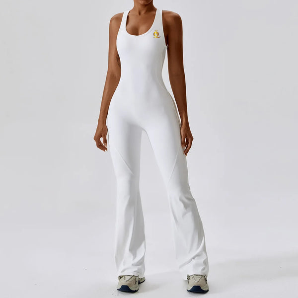 Custom Logo Outdoor Backless High Elastic Fitness Active Yoga Jumpsuit and Rompers One Piece Flared Pants Sets Sports Yoga Wear
