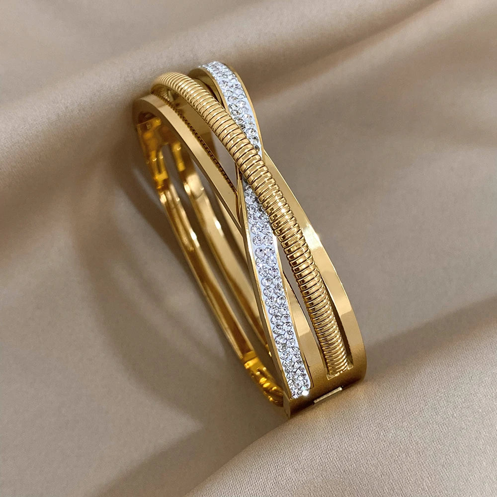 Luxury Stainless Steel Bracelet Bangle For Women Rolling Beads Bow Knot Heart Chain Bracelets Zircon Stackable Layered Jewelry