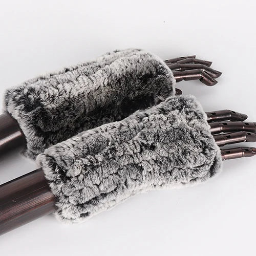New Style Fashion 100% Genuine Rex Rabbit Fur Lady Gloves Women Winter Keep Warm Real Fur Glove Elastic Knit Outdoor Fur Mittens