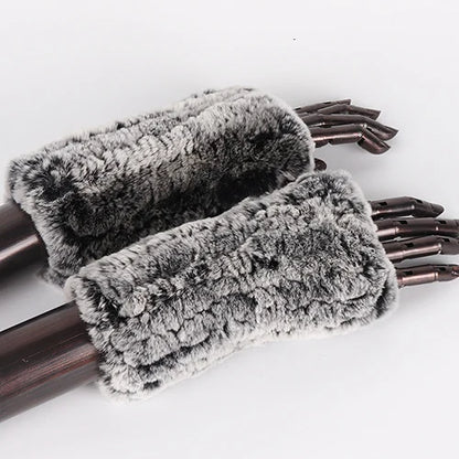 New Style Fashion 100% Genuine Rex Rabbit Fur Lady Gloves Women Winter Keep Warm Real Fur Glove Elastic Knit Outdoor Fur Mittens