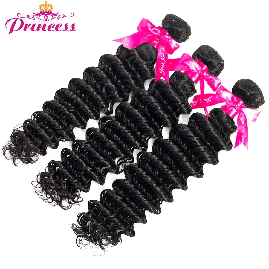 Beautiful Princess Hair Deep Wave Bundles With Closure Double Weft Human Hair Brazilian Hair Weave 3 Bundles With Closure Remy