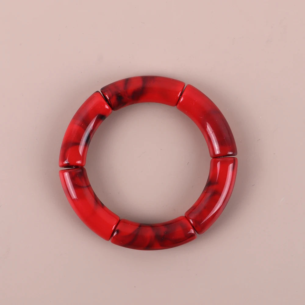 Trendy Resin Geometric Beaded Bracelets on Hand Acrylic Bamboo Tube Bangles Bracelets For Women Fashion Jewelry Valentines Gift