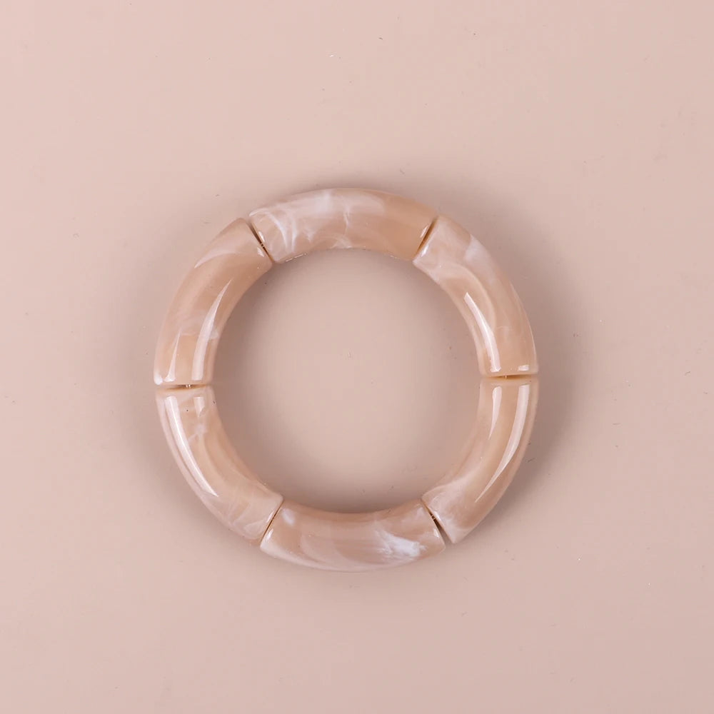 Trendy Resin Geometric Beaded Bracelets on Hand Acrylic Bamboo Tube Bangles Bracelets For Women Fashion Jewelry Valentines Gift