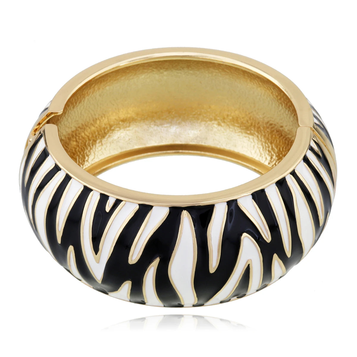 New Arrival Golden Plated Zebra-Print Shape Round Bangle Cuff Bracelet for Women Party Prom Wedding Gift Jewelry 2 Colors