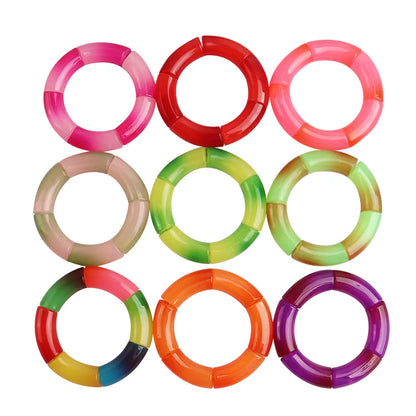 Trendy Resin Geometric Beaded Bracelets on Hand Acrylic Bamboo Tube Bangles Bracelets For Women Fashion Jewelry Valentines Gift