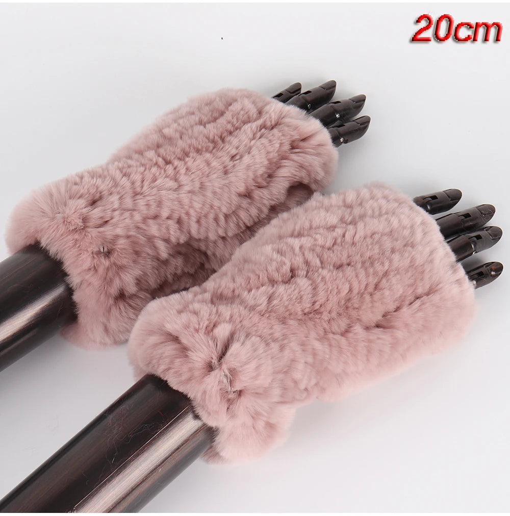New Style Fashion 100% Genuine Rex Rabbit Fur Lady Gloves Women Winter Keep Warm Real Fur Glove Elastic Knit Outdoor Fur Mittens
