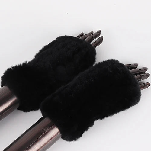 New Style Fashion 100% Genuine Rex Rabbit Fur Lady Gloves Women Winter Keep Warm Real Fur Glove Elastic Knit Outdoor Fur Mittens