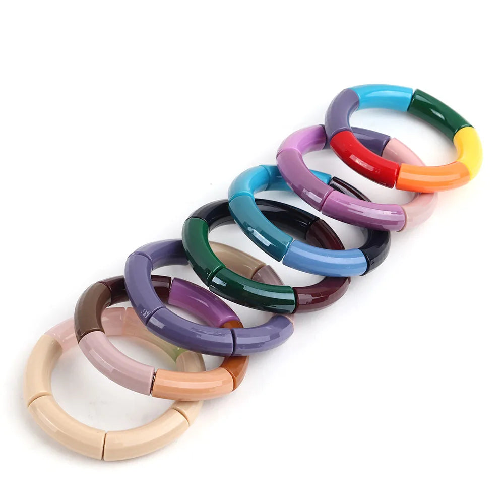 Trendy Resin Geometric Beaded Bracelets on Hand Acrylic Bamboo Tube Bangles Bracelets For Women Fashion Jewelry Valentines Gift