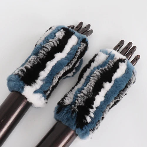 New Style Fashion 100% Genuine Rex Rabbit Fur Lady Gloves Women Winter Keep Warm Real Fur Glove Elastic Knit Outdoor Fur Mittens