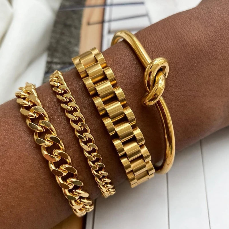 E.B.belle Tarnish Free Stainless Steel Gold Plated Detachable Wristbands Bracelets Bangles For Women Men Gold Wrap Bracelets